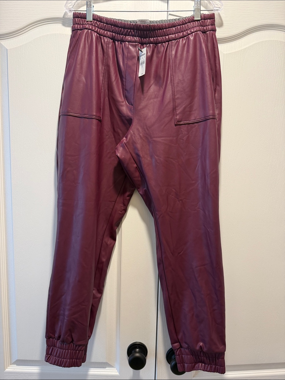 EXPRESS Faux Leather Jogger Pants in Burgundy